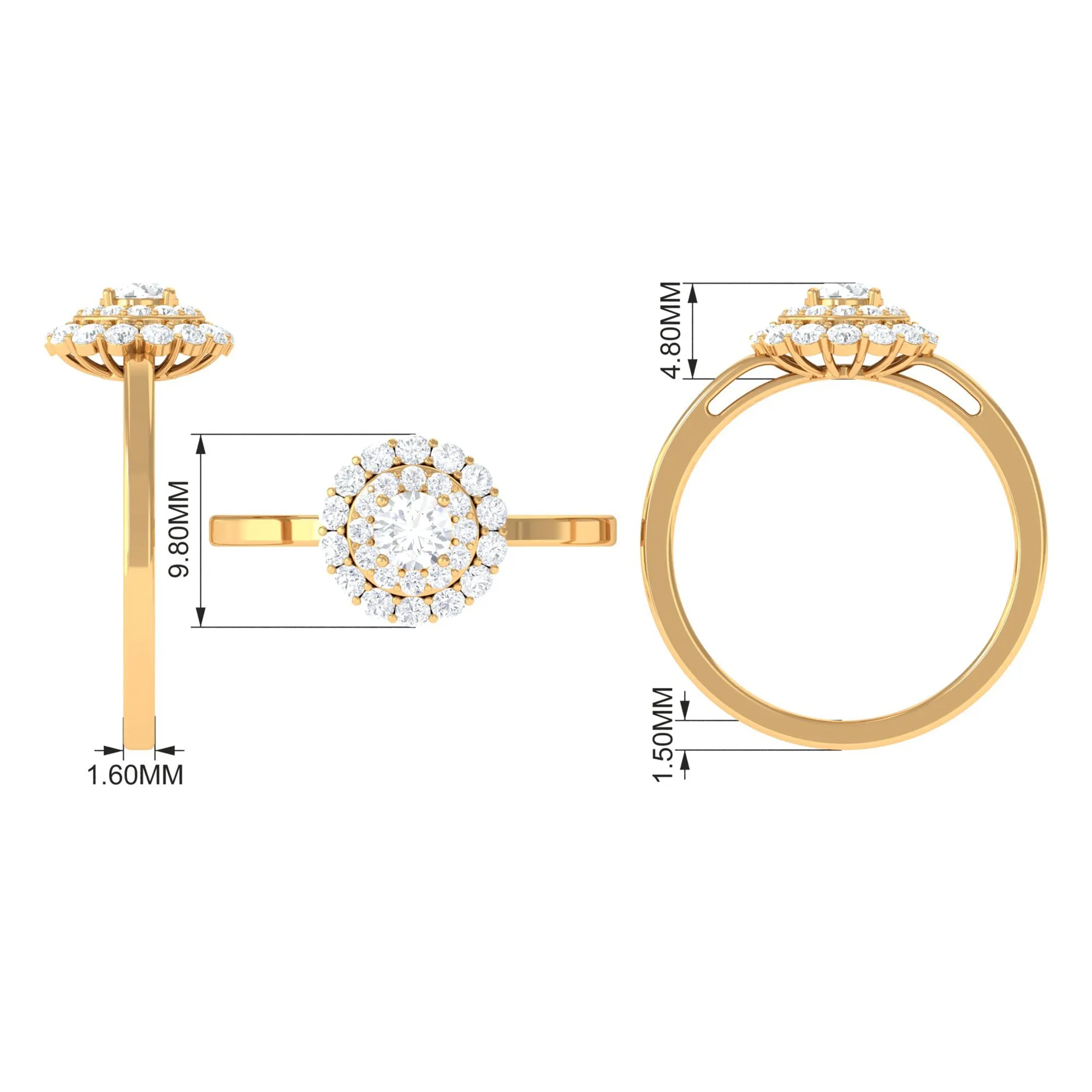 1.25 CT Certified Zircon Vintage Inspired Double Halo Ring