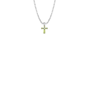 3/8 Inch Sterling Silver and Glass Crystal August Birthstone Baguette Cross Baby Necklace