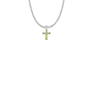 5/8 Inch Sterling Silver and Glass Crystal August Birthstone Baguette Cross Necklace