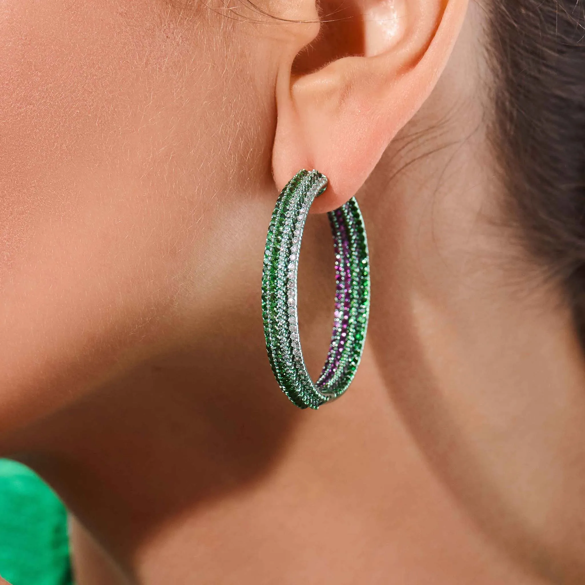 6.72 Carat Tsavorite Garnet Inside Out Hoop Earrings
