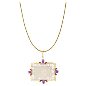 Antique Mother-of-Pearl Gaming Counter Pendant with Amethyst and Citrine