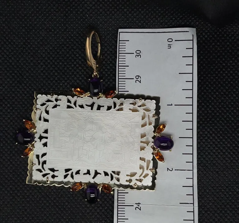 Antique Mother-of-Pearl Gaming Counter Pendant with Amethyst and Citrine