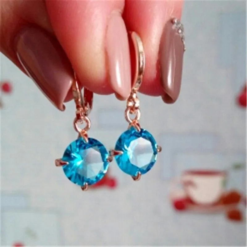 Atreus 1 Pair Colorful Round Style Gold Color Enchanting CZ Zircon 9 Colors Brincos Dangle Earrings For Women Girl Gift CB075