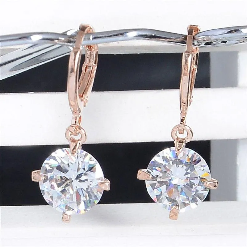 Atreus 1 Pair Colorful Round Style Gold Color Enchanting CZ Zircon 9 Colors Brincos Dangle Earrings For Women Girl Gift CB075