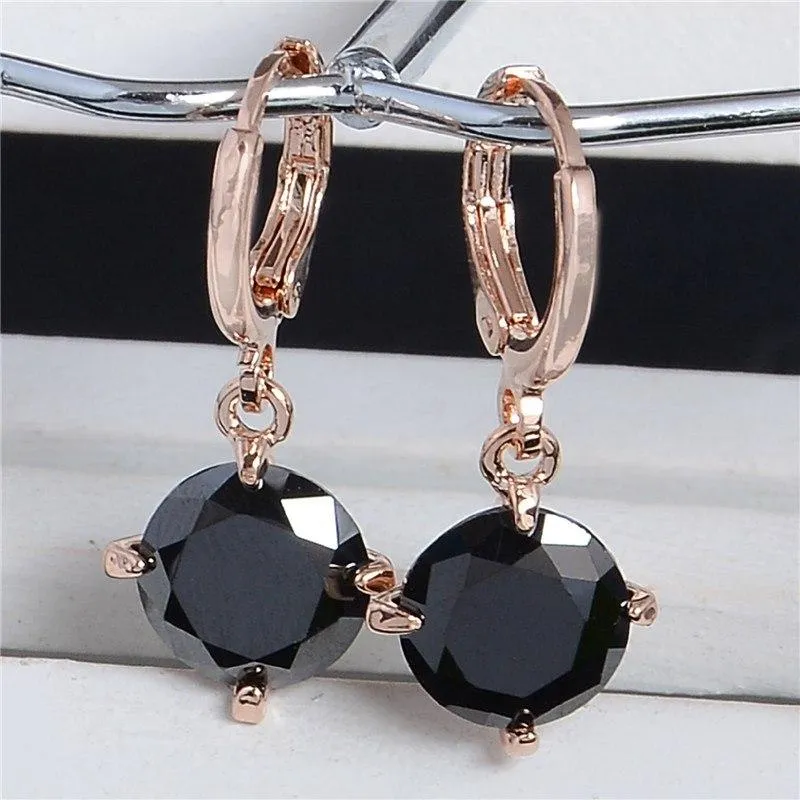 Atreus 1 Pair Colorful Round Style Gold Color Enchanting CZ Zircon 9 Colors Brincos Dangle Earrings For Women Girl Gift CB075