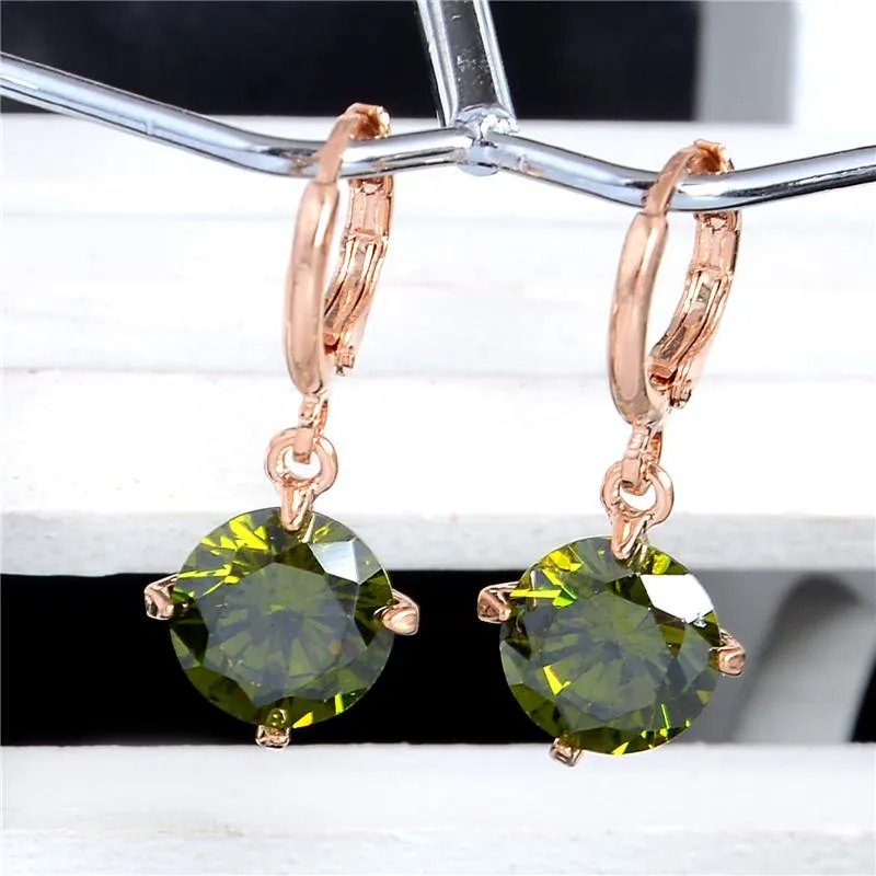 Atreus 1 Pair Colorful Round Style Gold Color Enchanting CZ Zircon 9 Colors Brincos Dangle Earrings For Women Girl Gift CB075