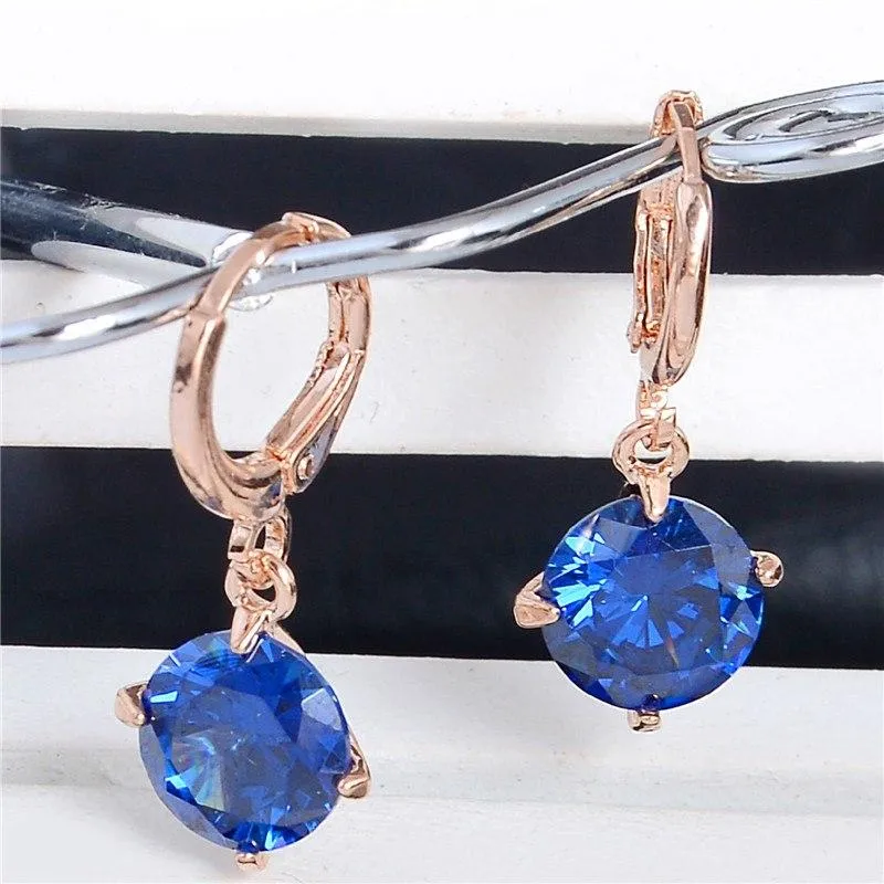 Atreus 1 Pair Colorful Round Style Gold Color Enchanting CZ Zircon 9 Colors Brincos Dangle Earrings For Women Girl Gift CB075