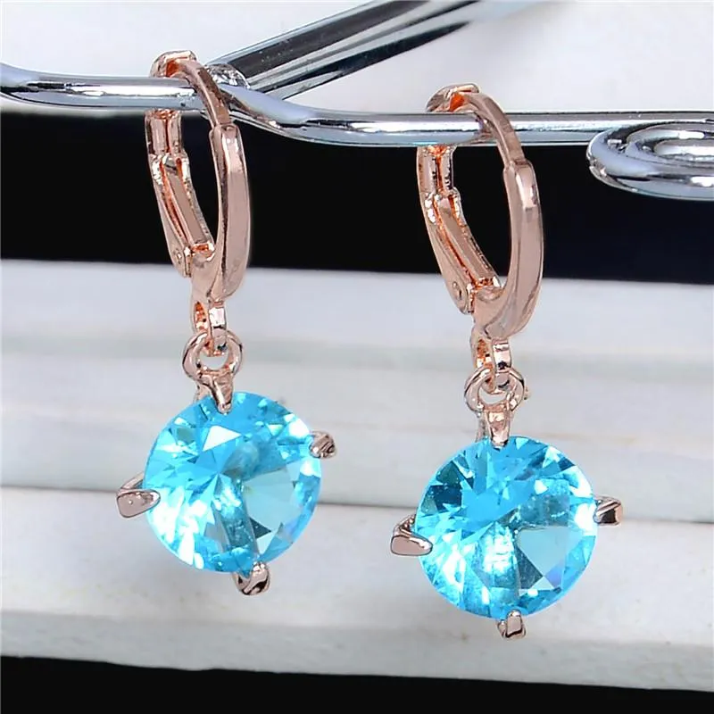 Atreus 1 Pair Colorful Round Style Gold Color Enchanting CZ Zircon 9 Colors Brincos Dangle Earrings For Women Girl Gift CB075
