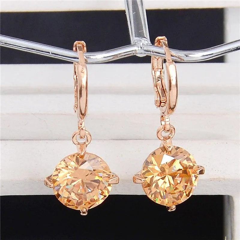 Atreus 1 Pair Colorful Round Style Gold Color Enchanting CZ Zircon 9 Colors Brincos Dangle Earrings For Women Girl Gift CB075