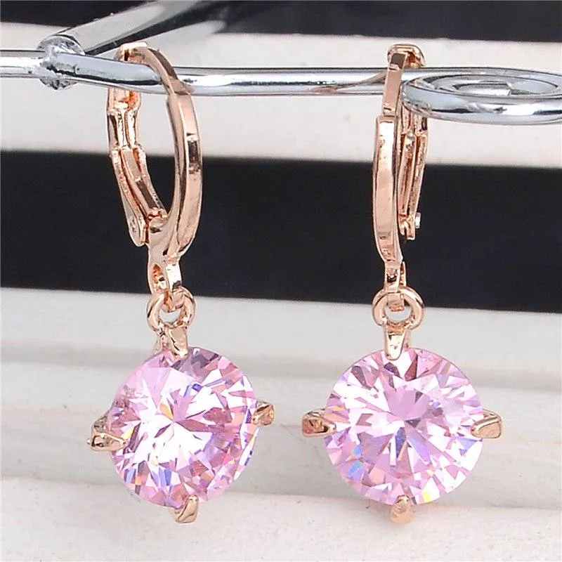 Atreus 1 Pair Colorful Round Style Gold Color Enchanting CZ Zircon 9 Colors Brincos Dangle Earrings For Women Girl Gift CB075