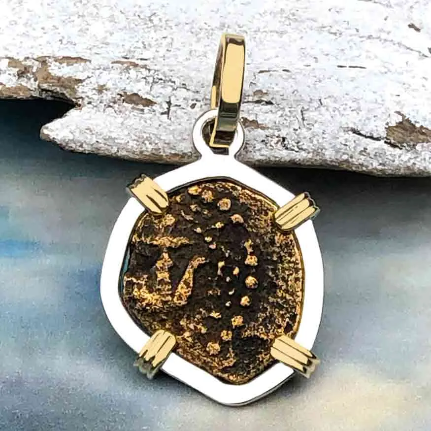 Biblical Widow's Mite 14K Gold and Sterling Silver Pendant | Artifact #3727