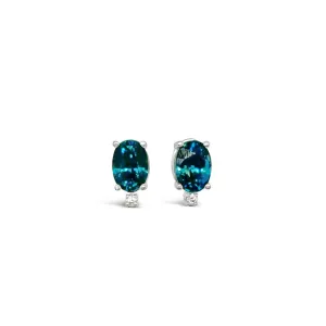 Blue Zircon & Diamond Stud Earrings