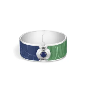 Bond Street Bi-colour Wide Button Cuff in Crocodile with Palladium Finish