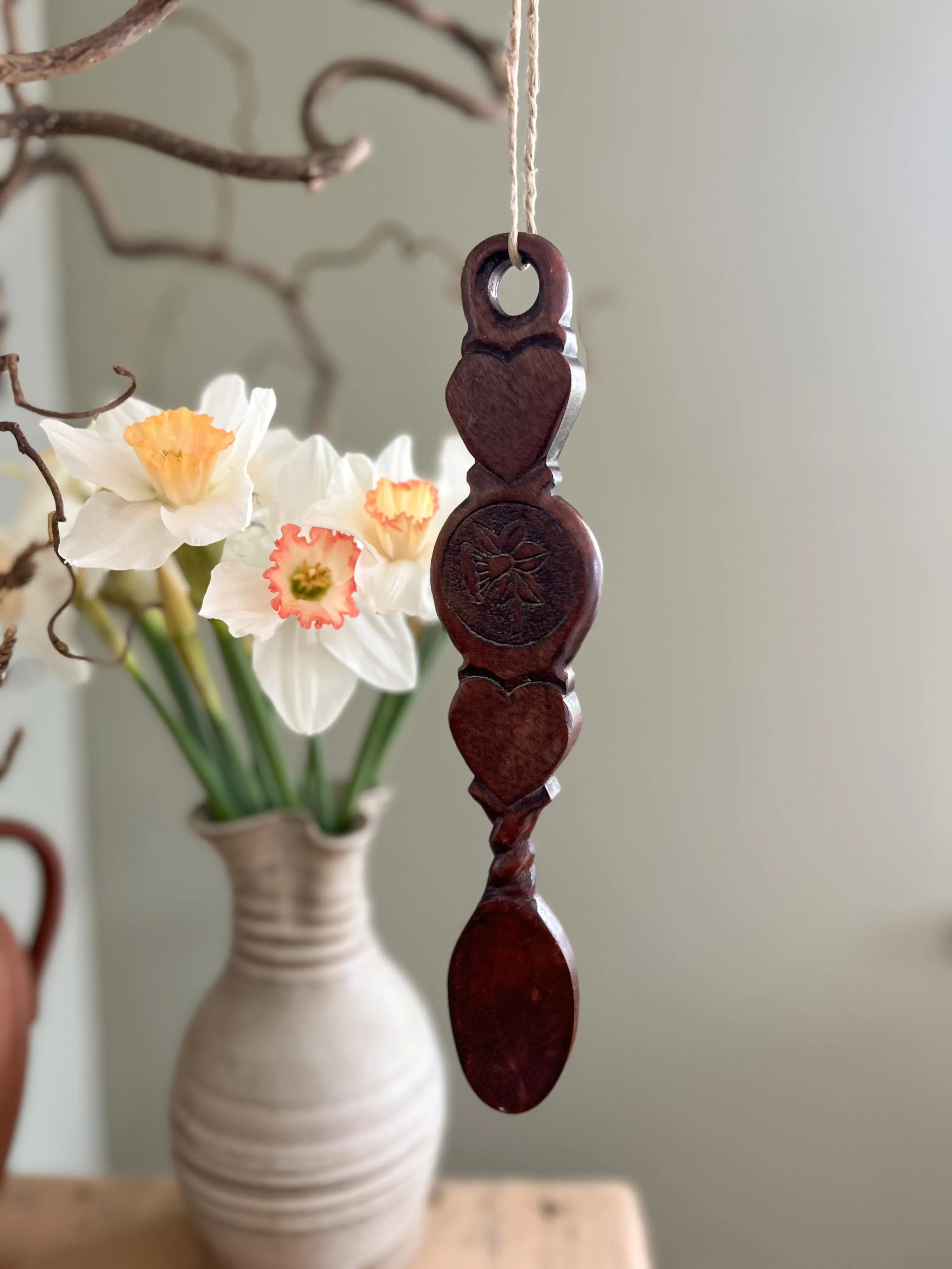 Cennin Pedr  Daffodil Intricately Carved Vintage Welsh Love Spoon