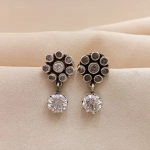 Cubic Zircon Floral Drop Earrings