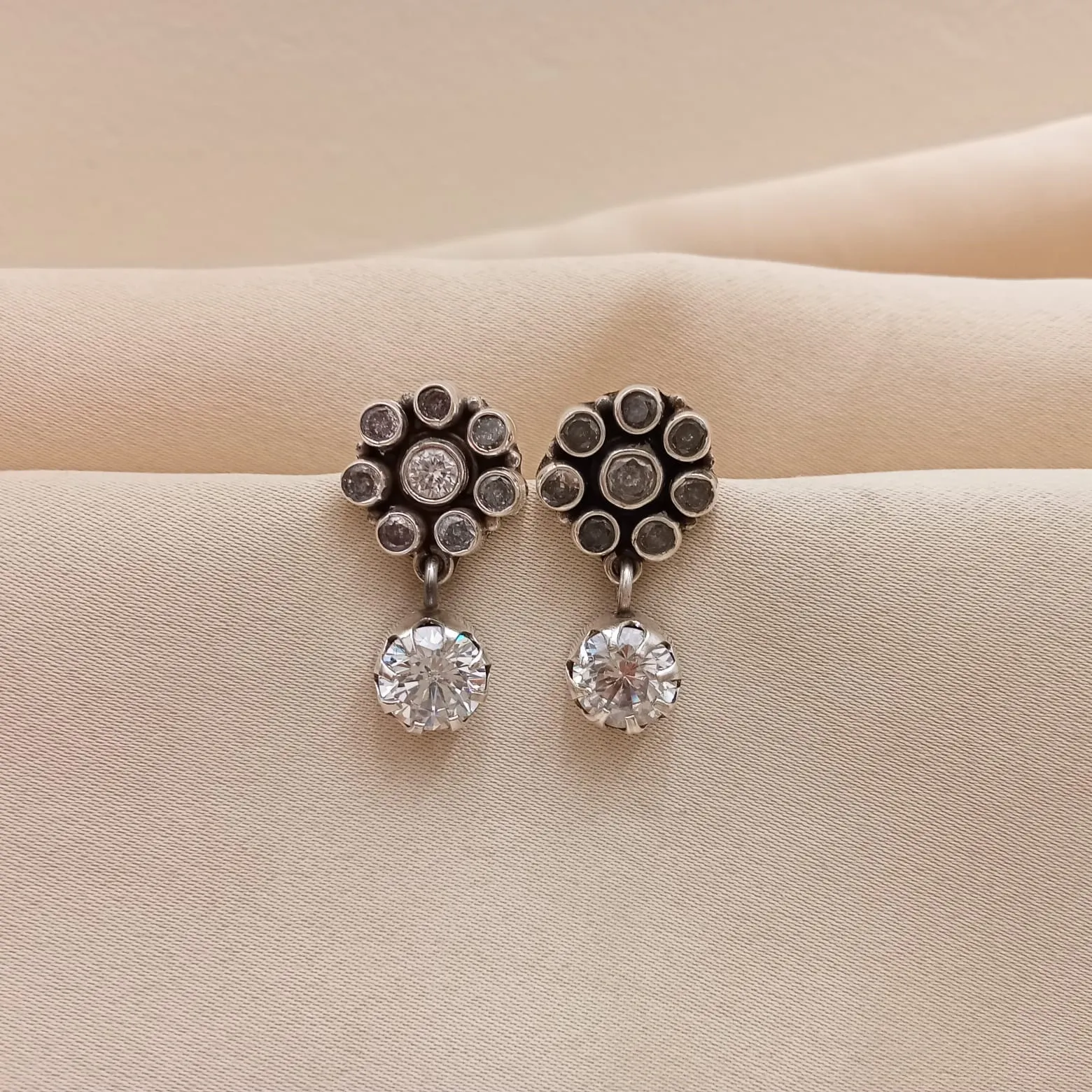 Cubic Zircon Floral Drop Earrings