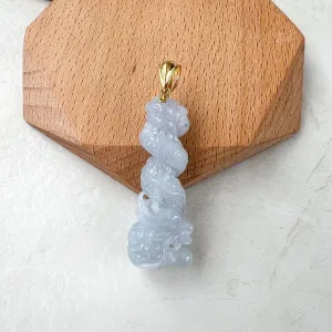 Dragon's Embrace Pendant with 18K Gold, Style 4, Light Purple Jadeite Jade Dragon Hand Carved Pendant, ROS-0424-1731123653