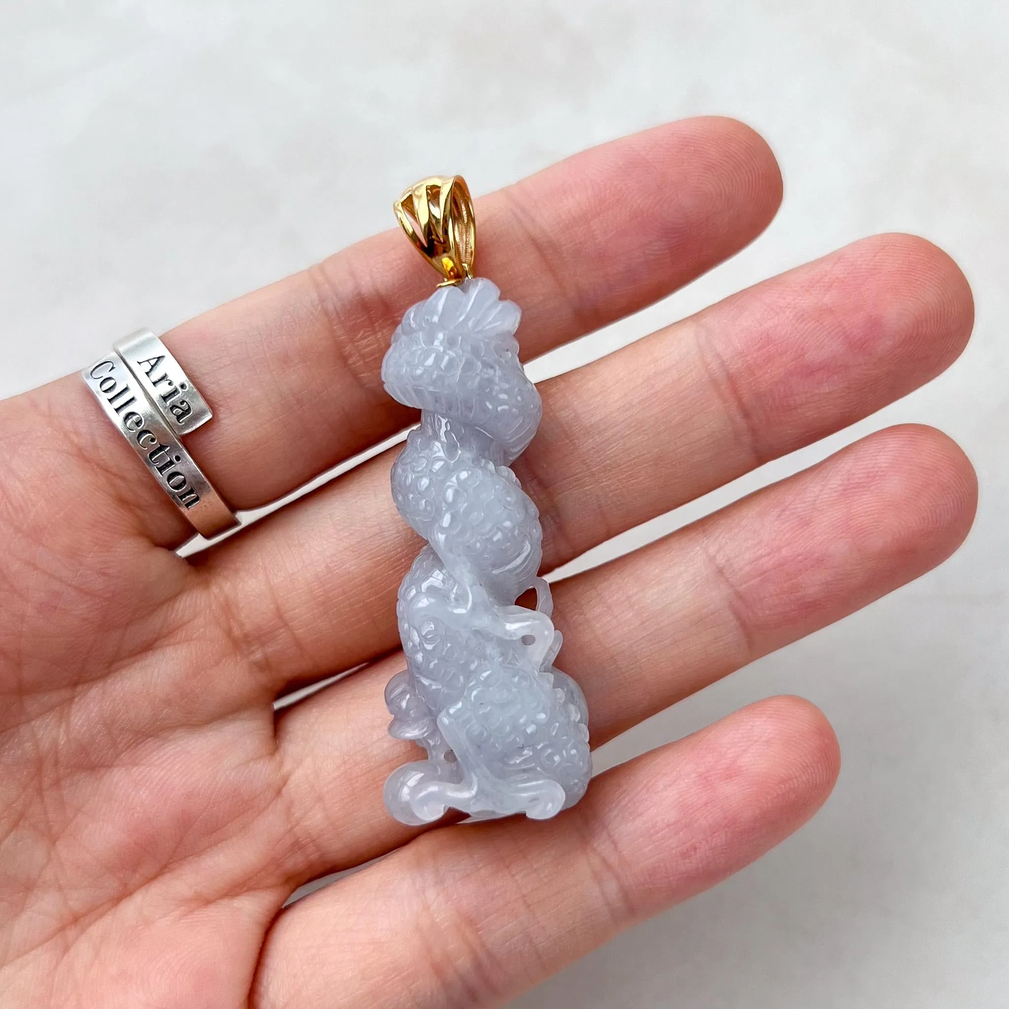 Dragon's Embrace Pendant with 18K Gold, Style 4, Light Purple Jadeite Jade Dragon Hand Carved Pendant, ROS-0424-1731123653