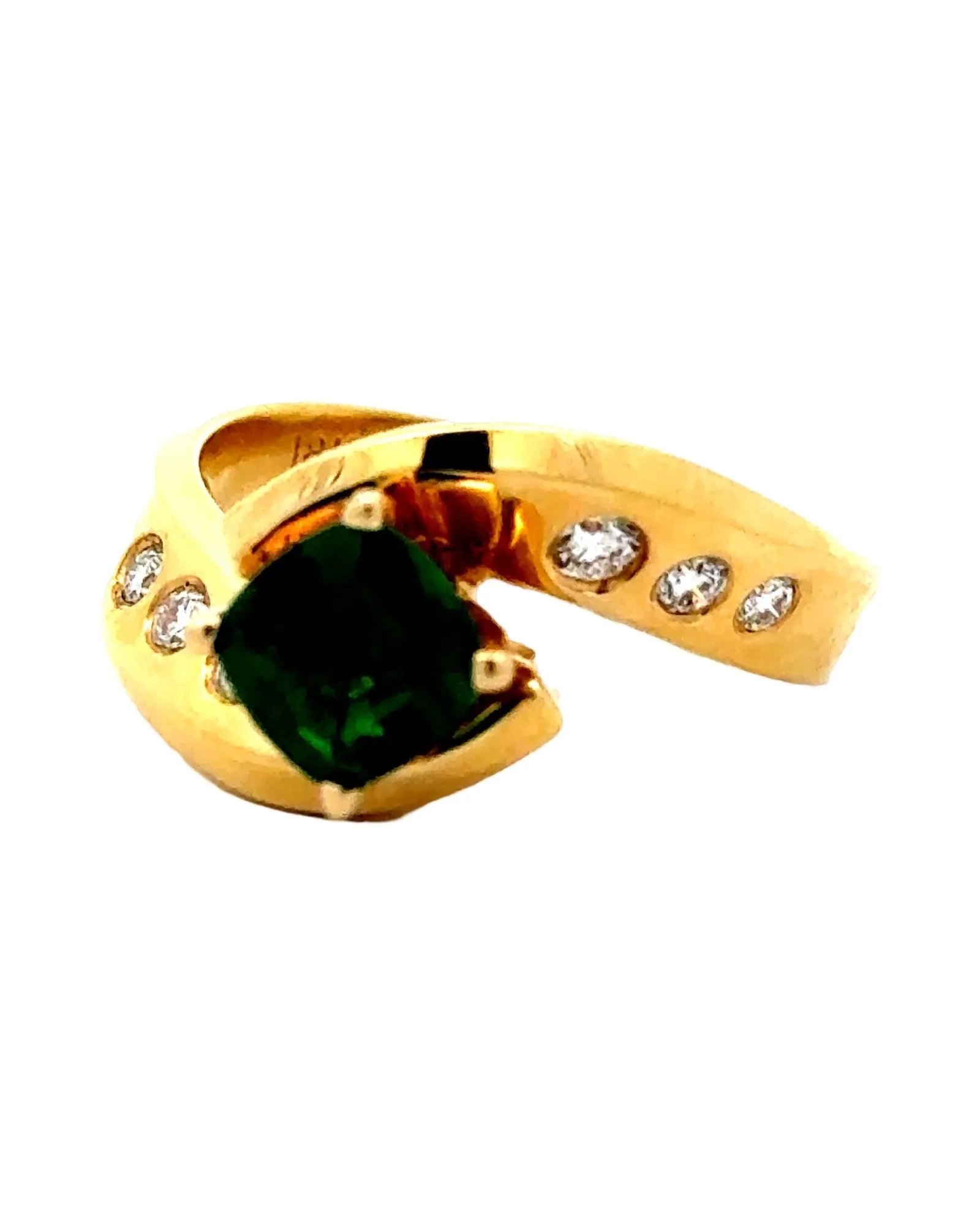 Estate 1.25 ct Tsavorite Garnet Diamond 18K YG Ring 15492