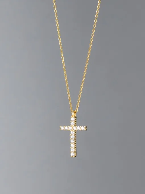 Everyday Cross Diamond CZ Sterling Silver Waterproof Necklace