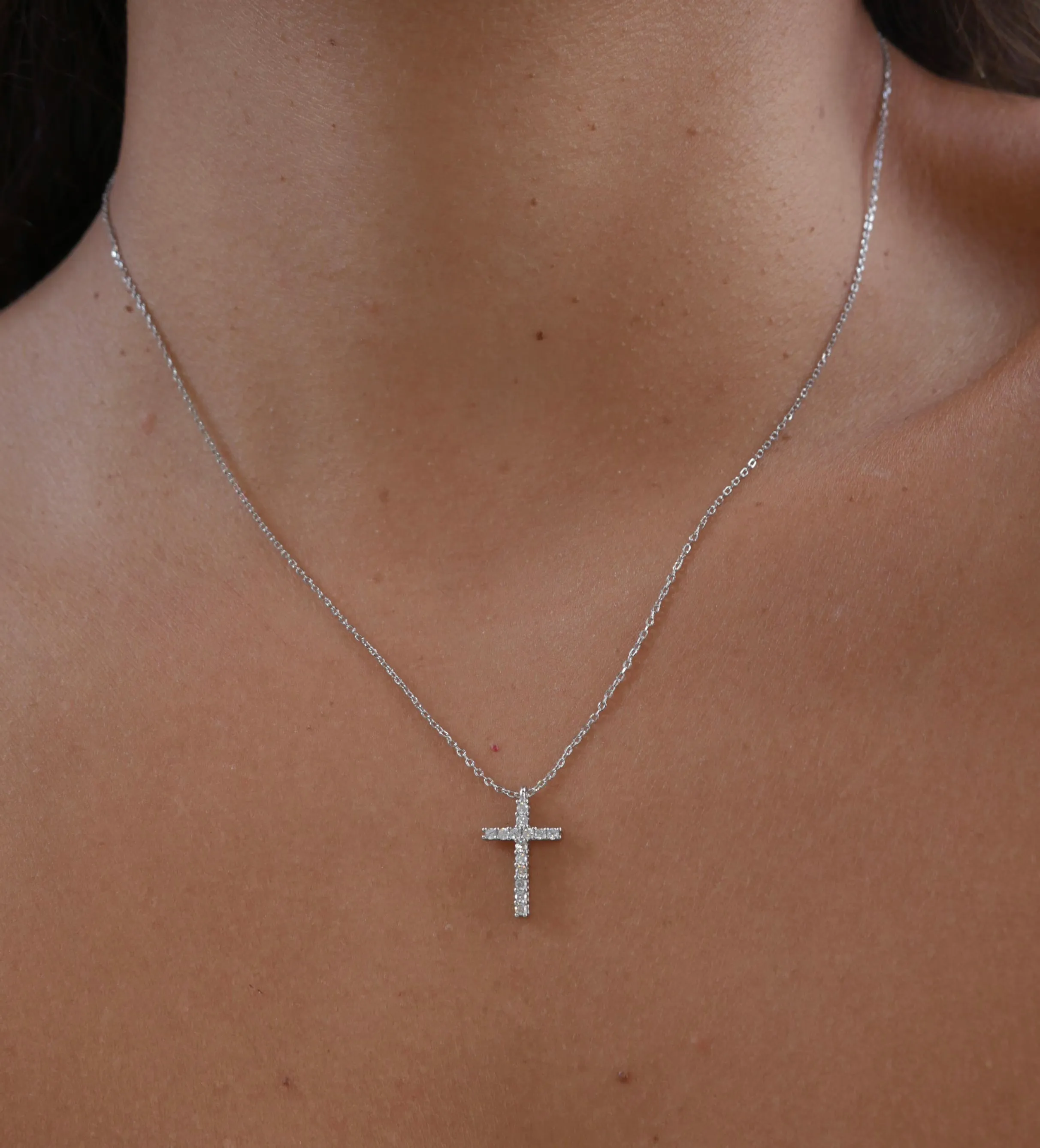 Everyday Cross Diamond CZ Sterling Silver Waterproof Necklace
