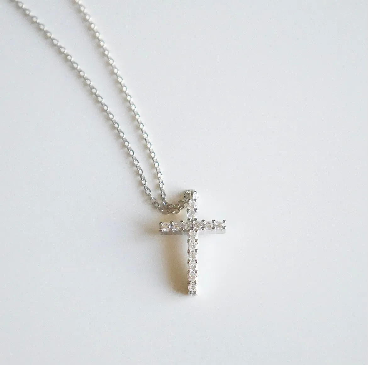 Everyday Cross Diamond CZ Sterling Silver Waterproof Necklace