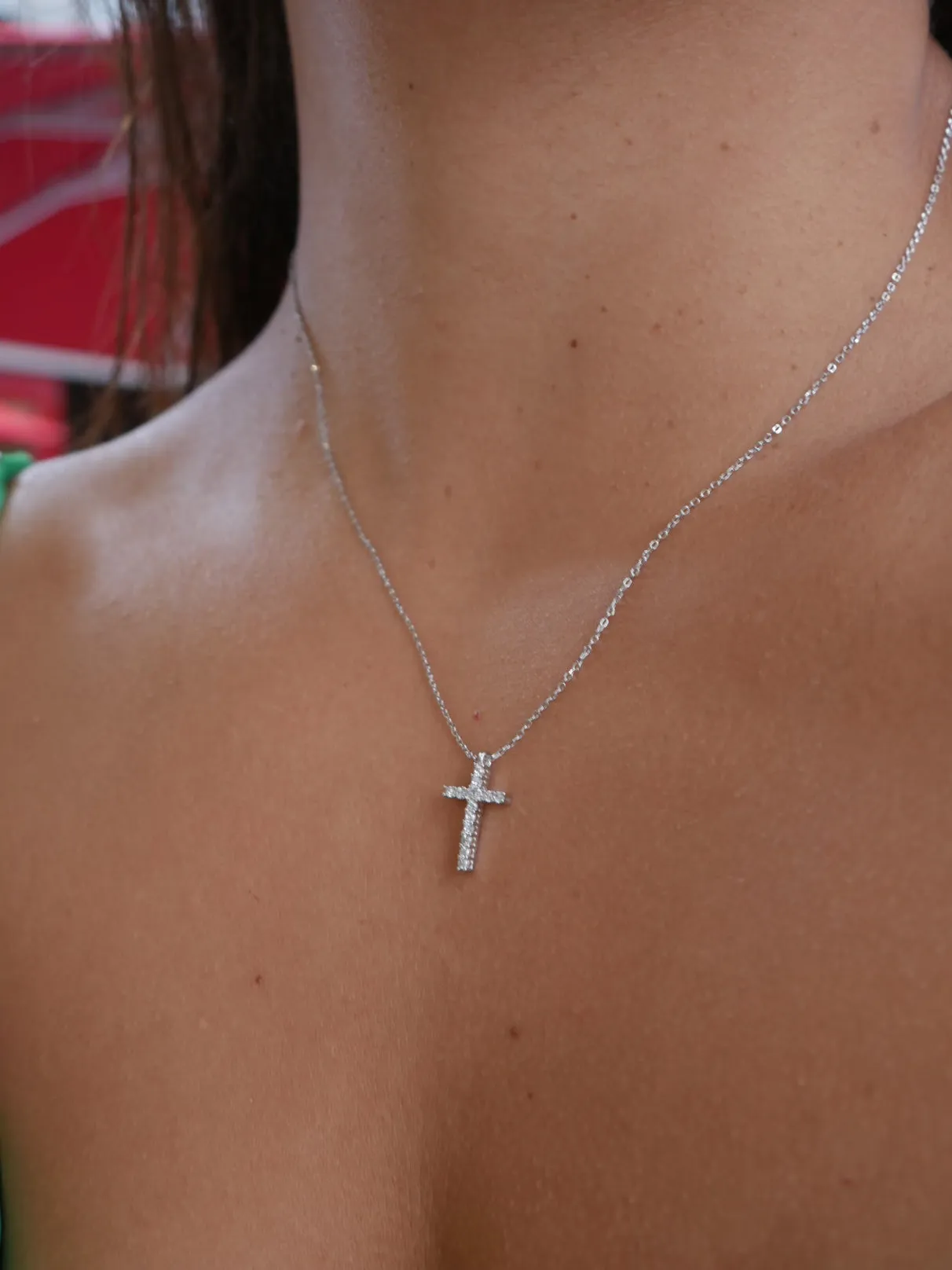 Everyday Cross Diamond CZ Sterling Silver Waterproof Necklace