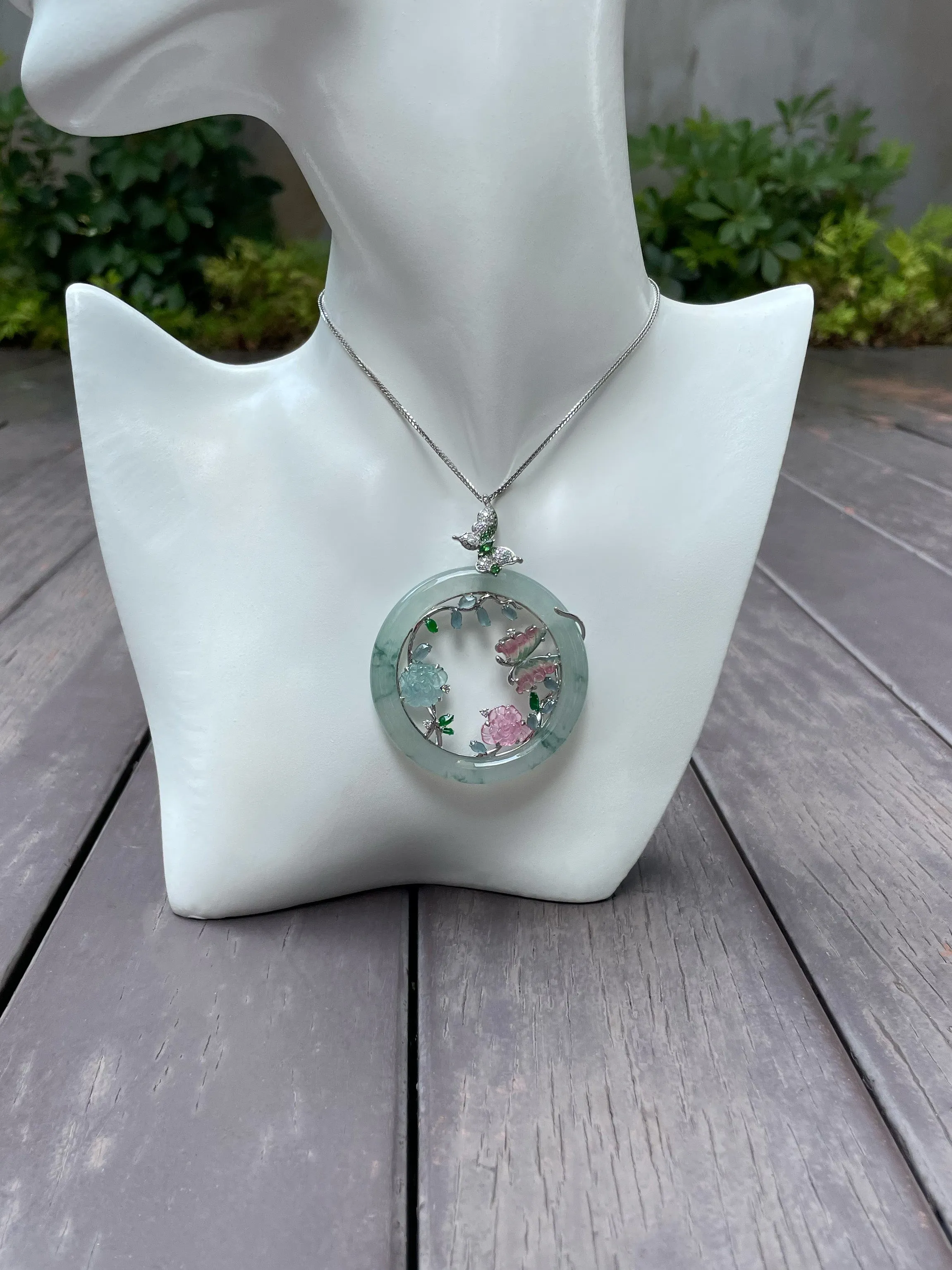 Icy Bluish Flower Jade Pendant (NJP048)