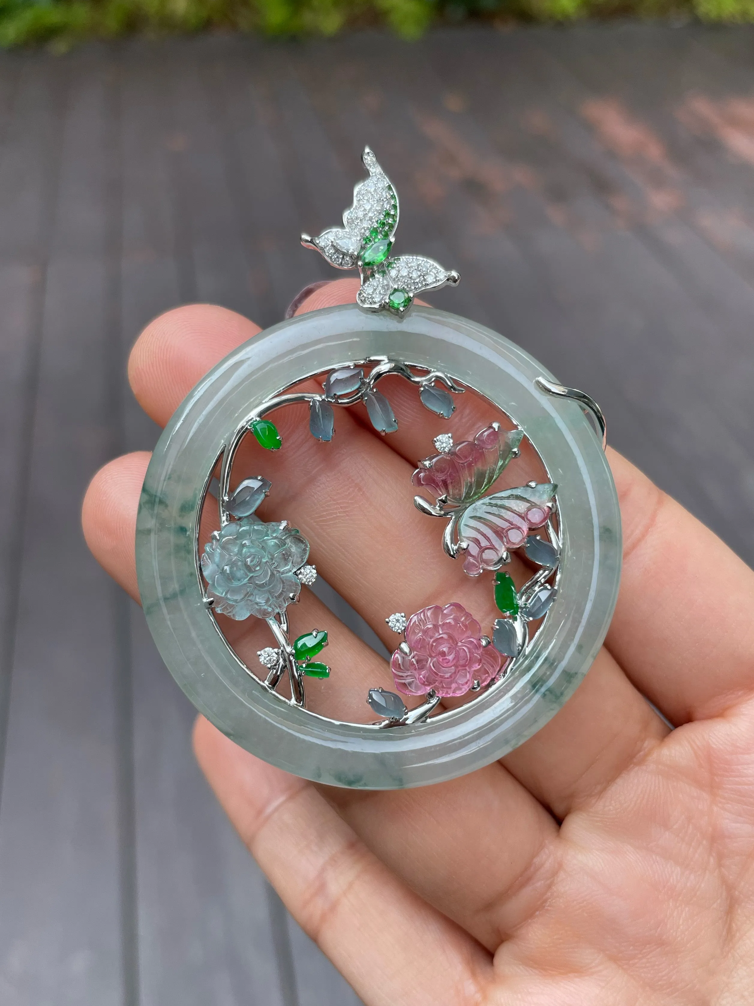 Icy Bluish Flower Jade Pendant (NJP048)