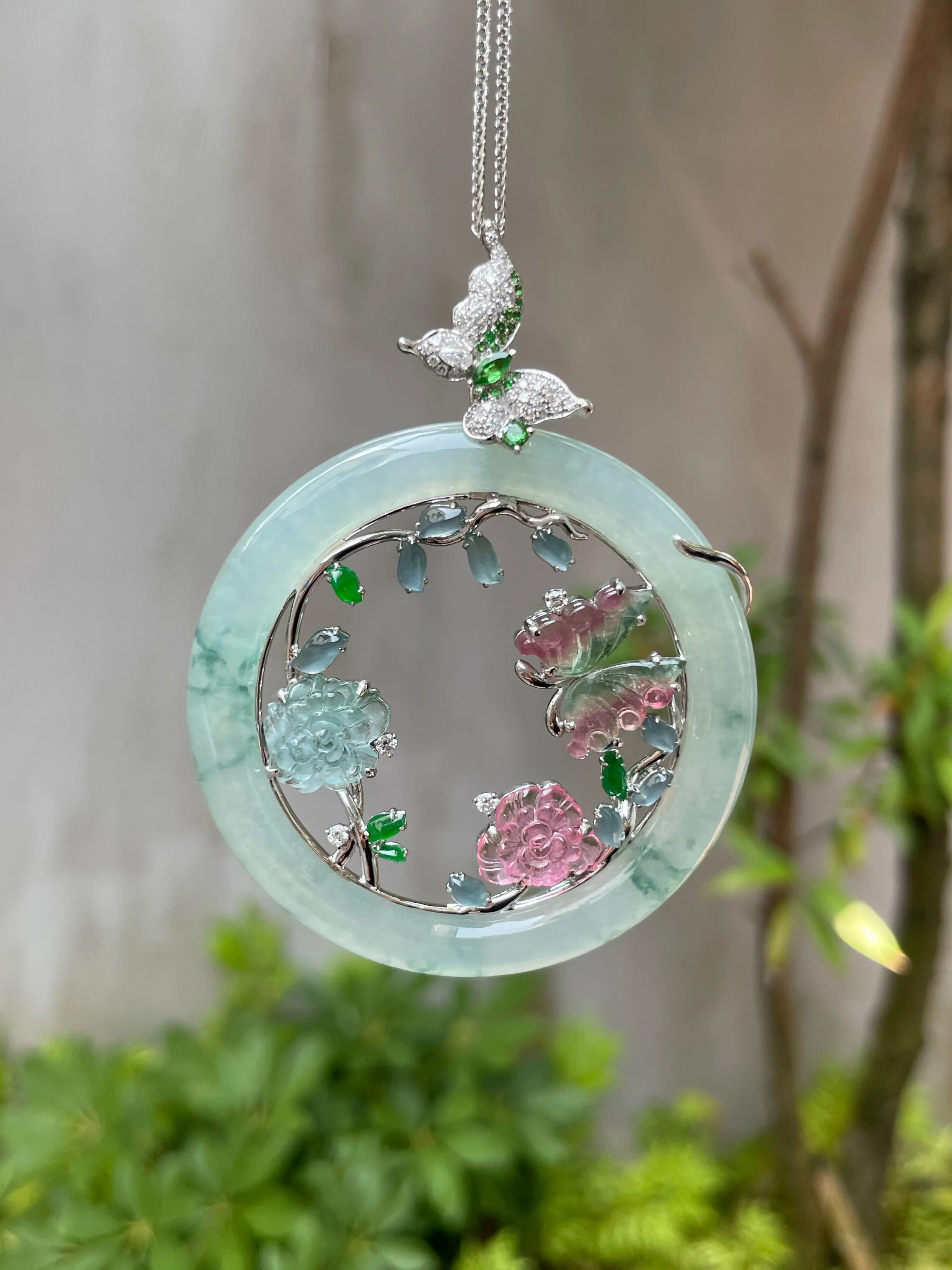 Icy Bluish Flower Jade Pendant (NJP048)