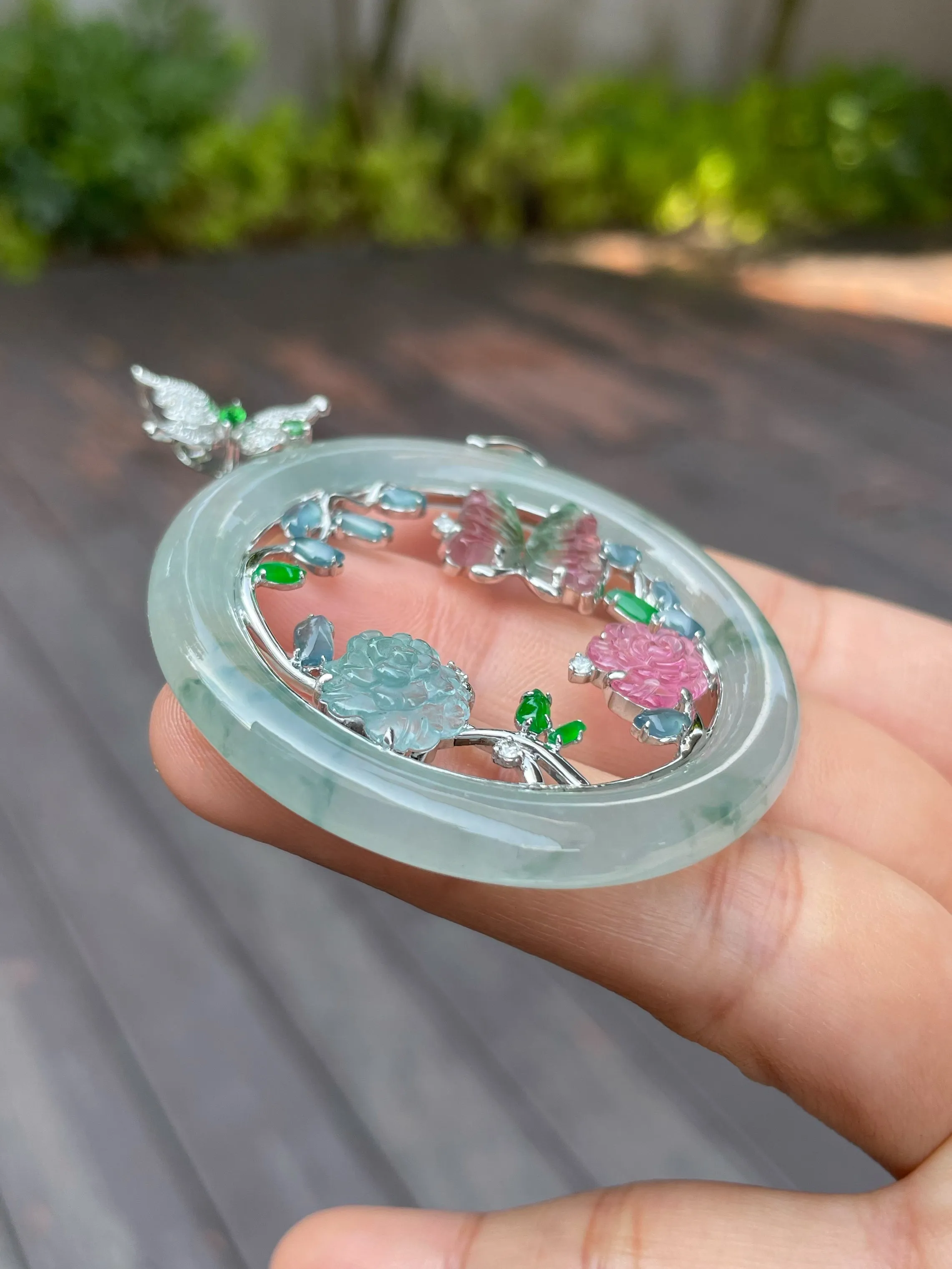 Icy Bluish Flower Jade Pendant (NJP048)