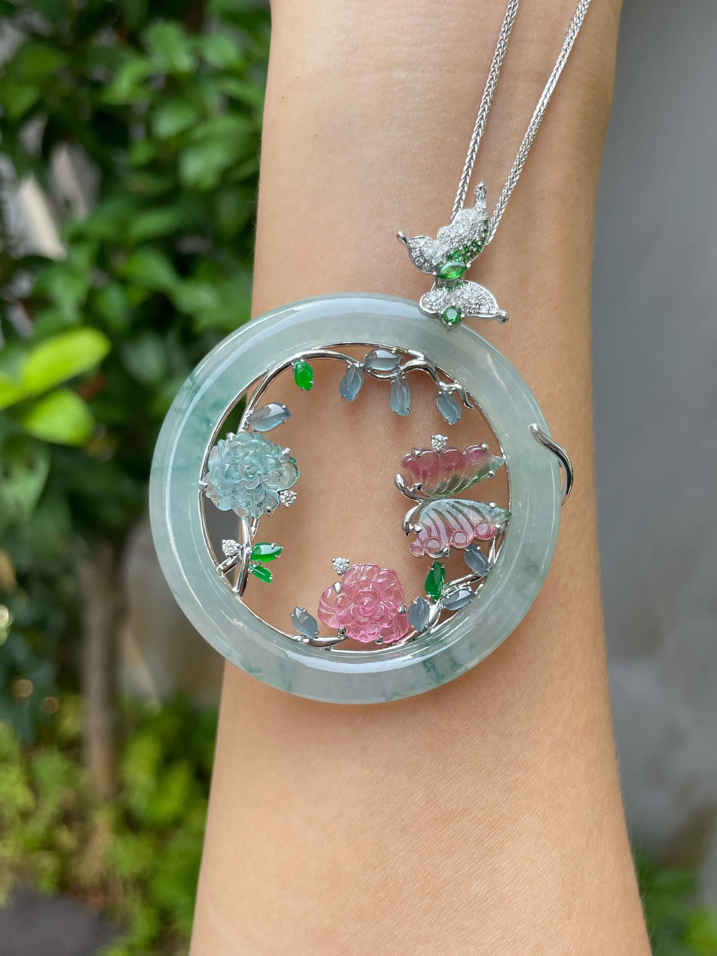 Icy Bluish Flower Jade Pendant (NJP048)