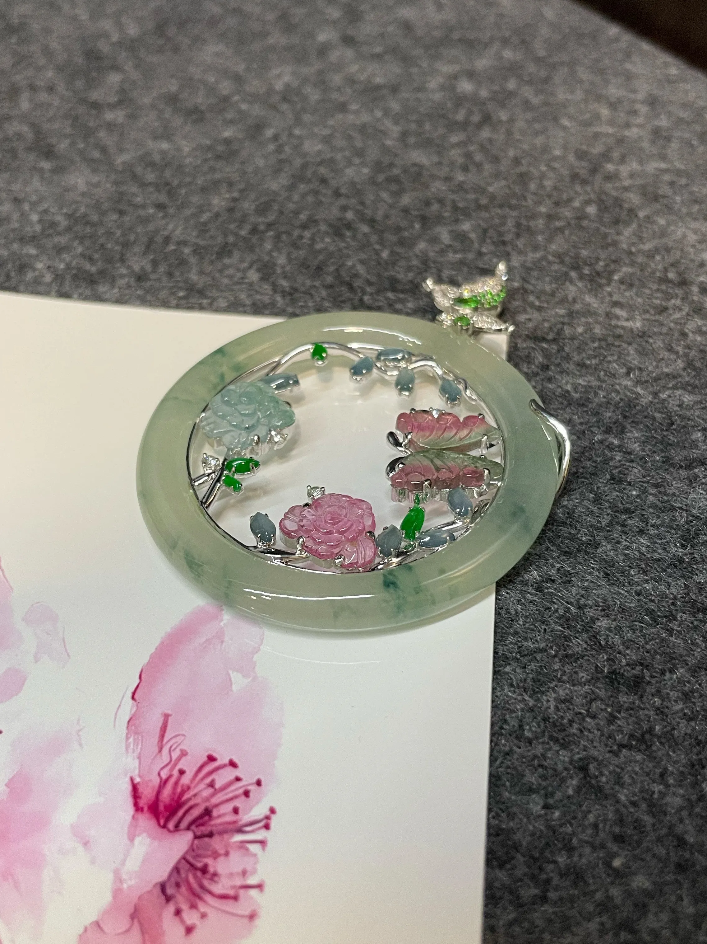 Icy Bluish Flower Jade Pendant (NJP048)