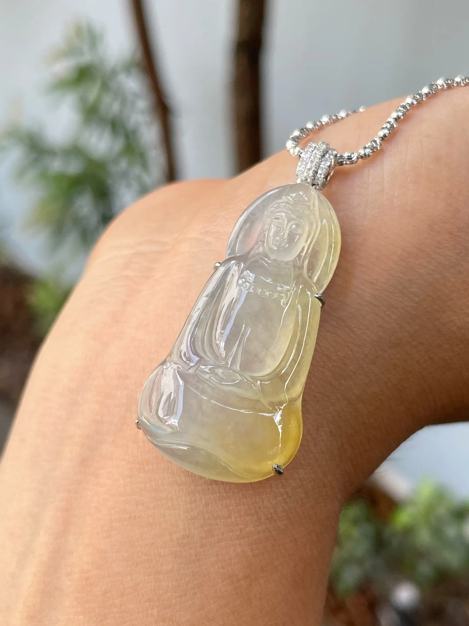 Icy Yellow Jadeite Pendant -  Goddess Of Mercy (NJP085)