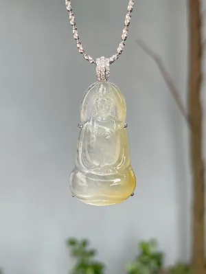 Icy Yellow Jadeite Pendant -  Goddess Of Mercy (NJP085)