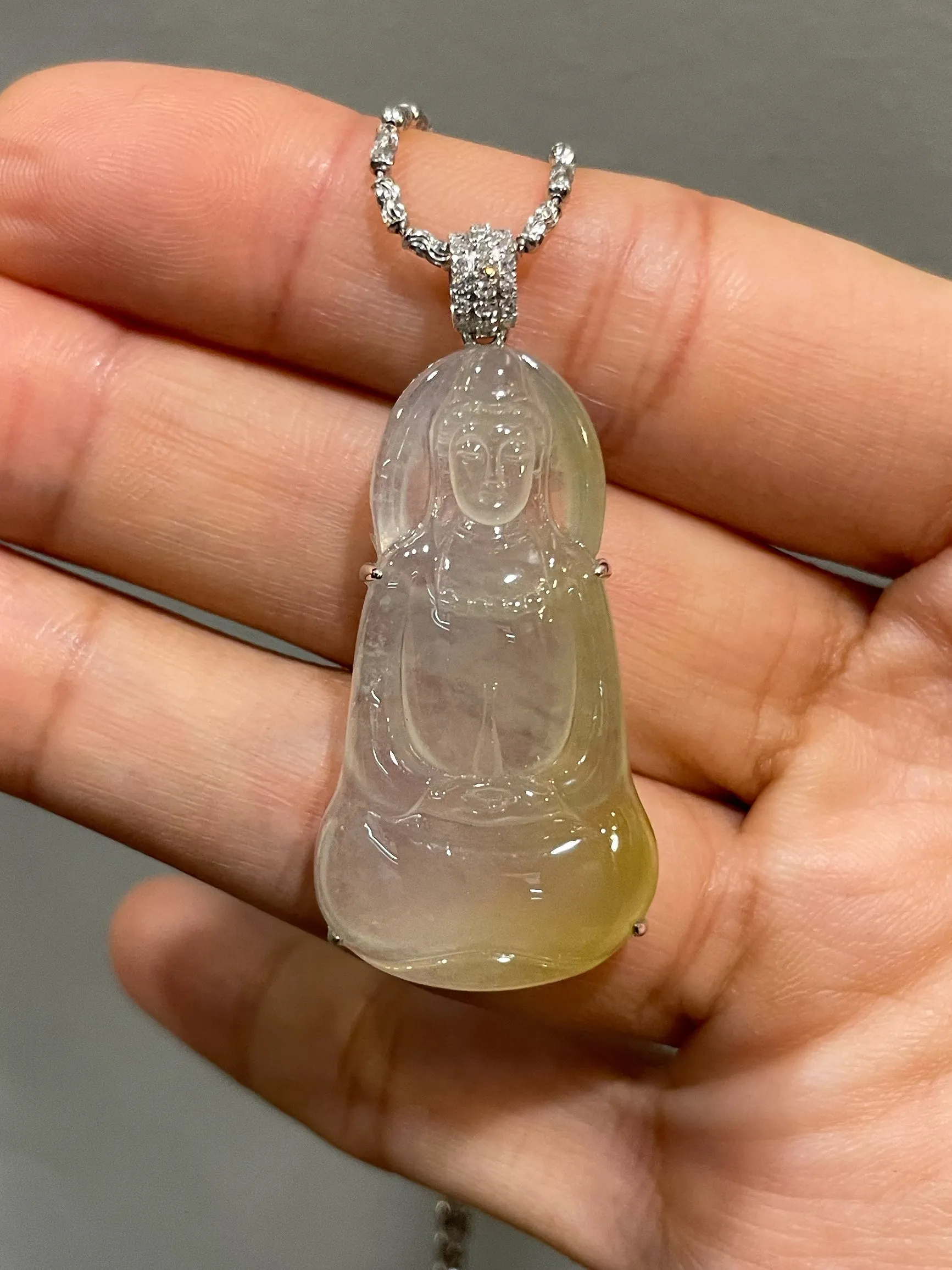 Icy Yellow Jadeite Pendant -  Goddess Of Mercy (NJP085)