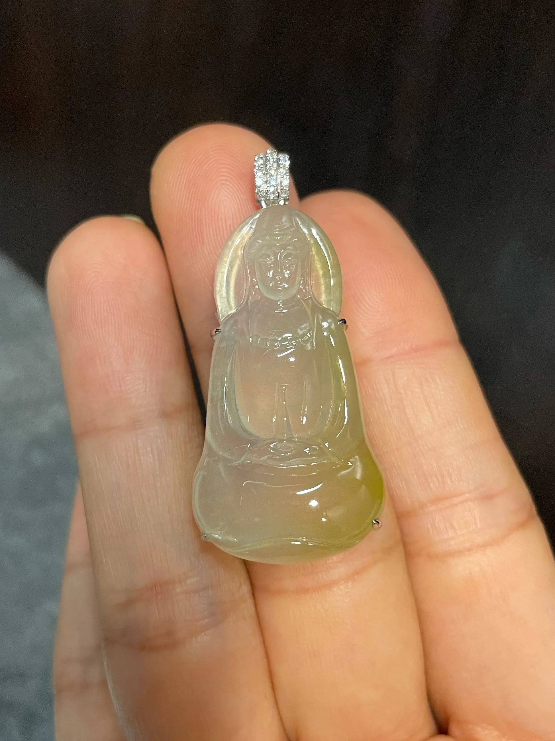 Icy Yellow Jadeite Pendant -  Goddess Of Mercy (NJP085)