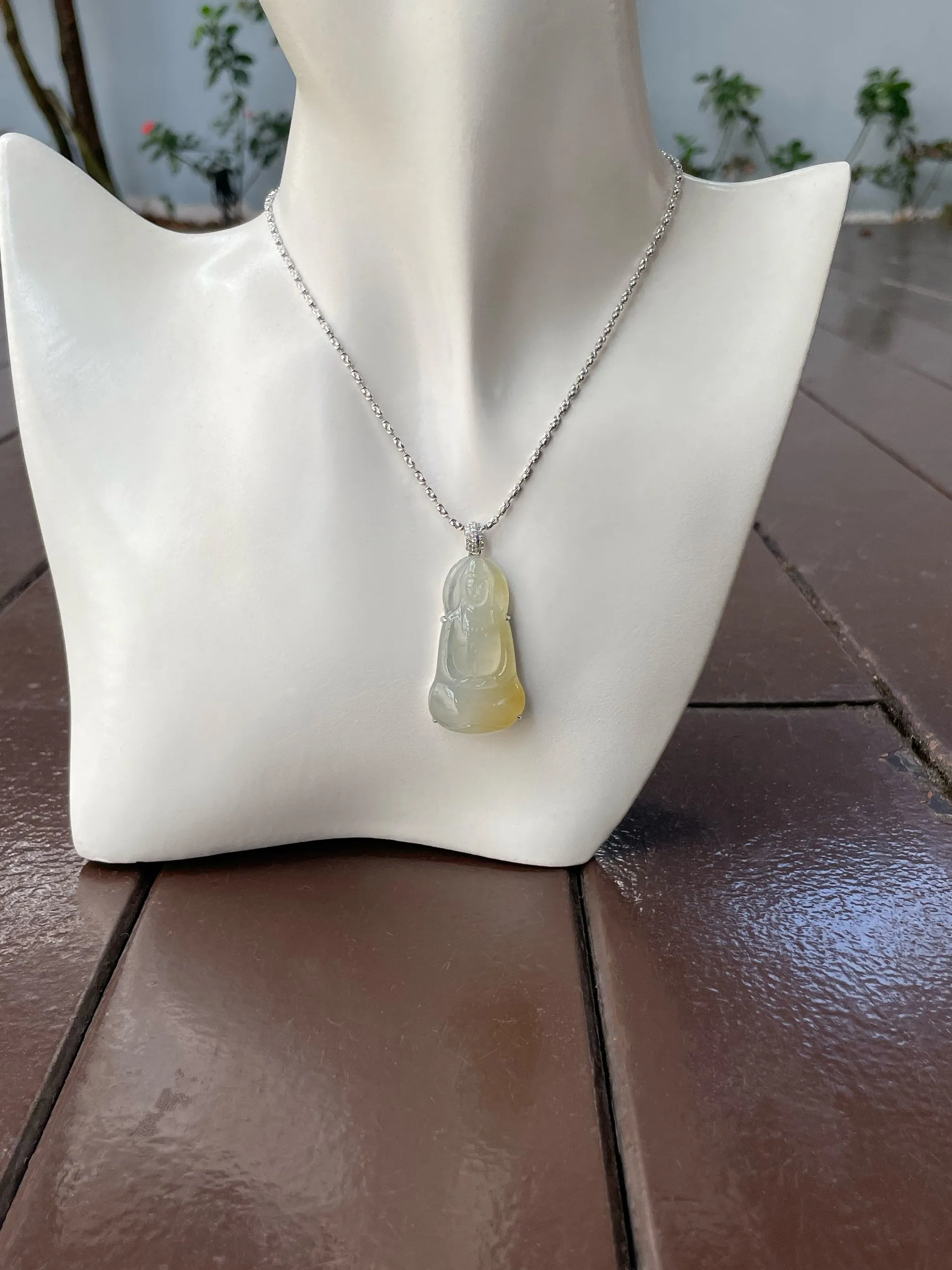 Icy Yellow Jadeite Pendant -  Goddess Of Mercy (NJP085)