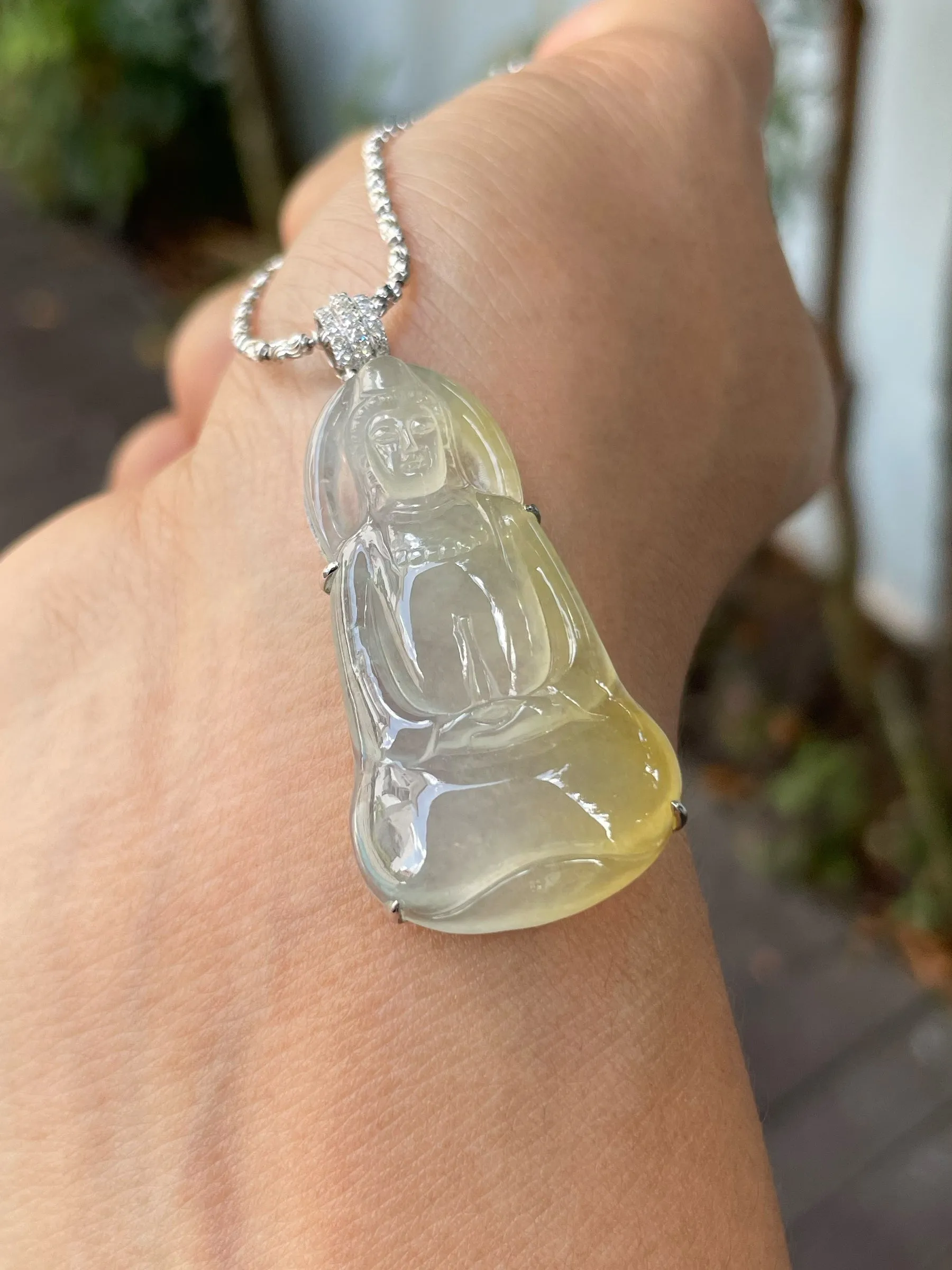 Icy Yellow Jadeite Pendant -  Goddess Of Mercy (NJP085)