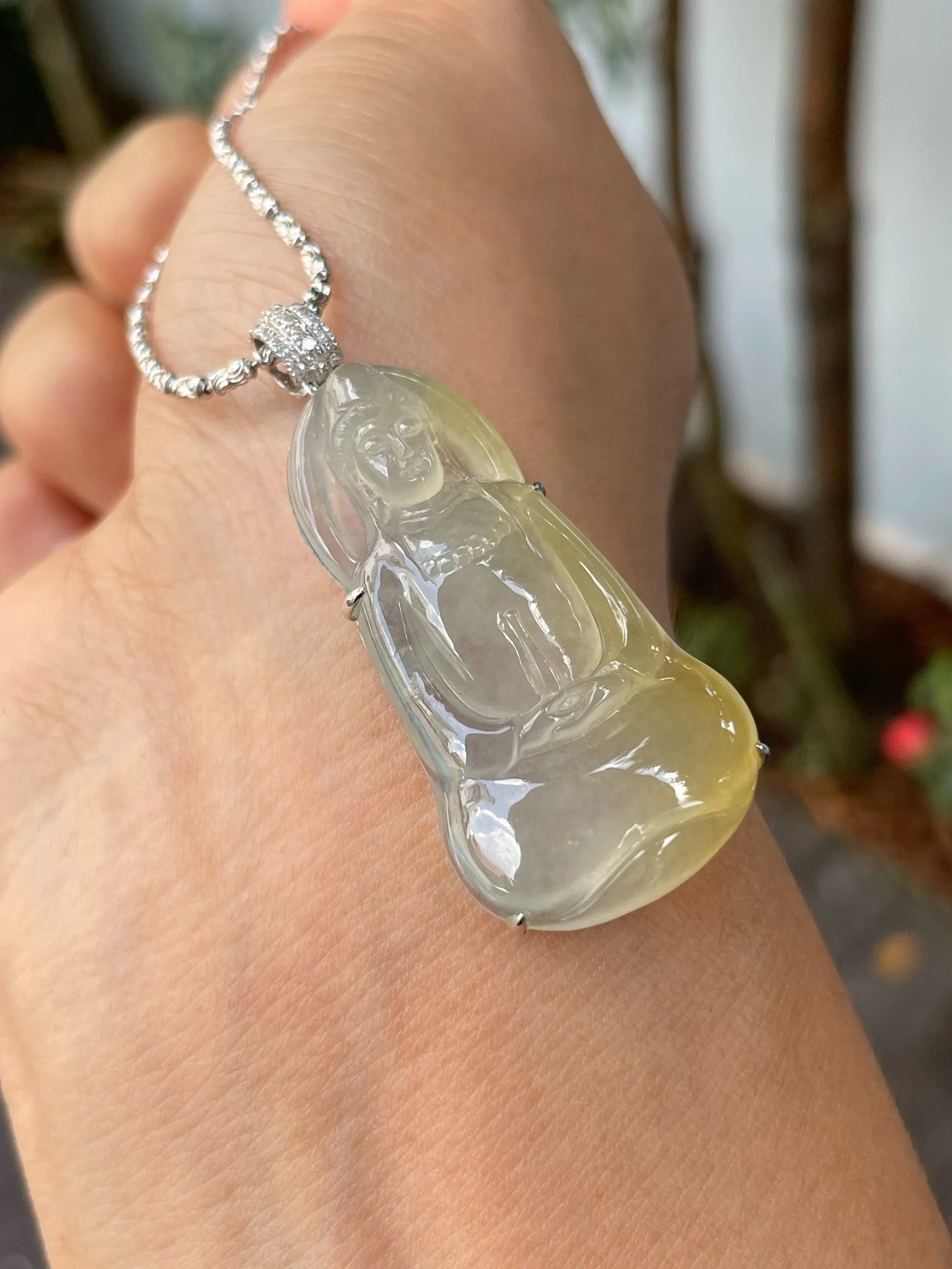 Icy Yellow Jadeite Pendant -  Goddess Of Mercy (NJP085)