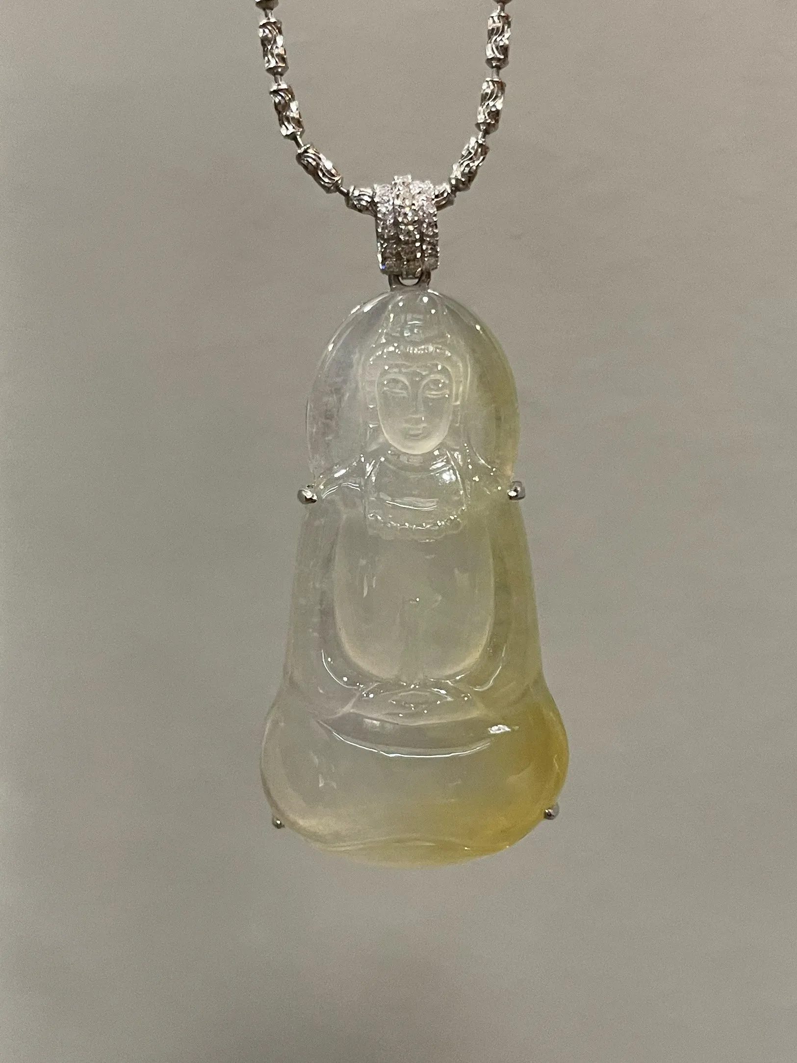 Icy Yellow Jadeite Pendant -  Goddess Of Mercy (NJP085)