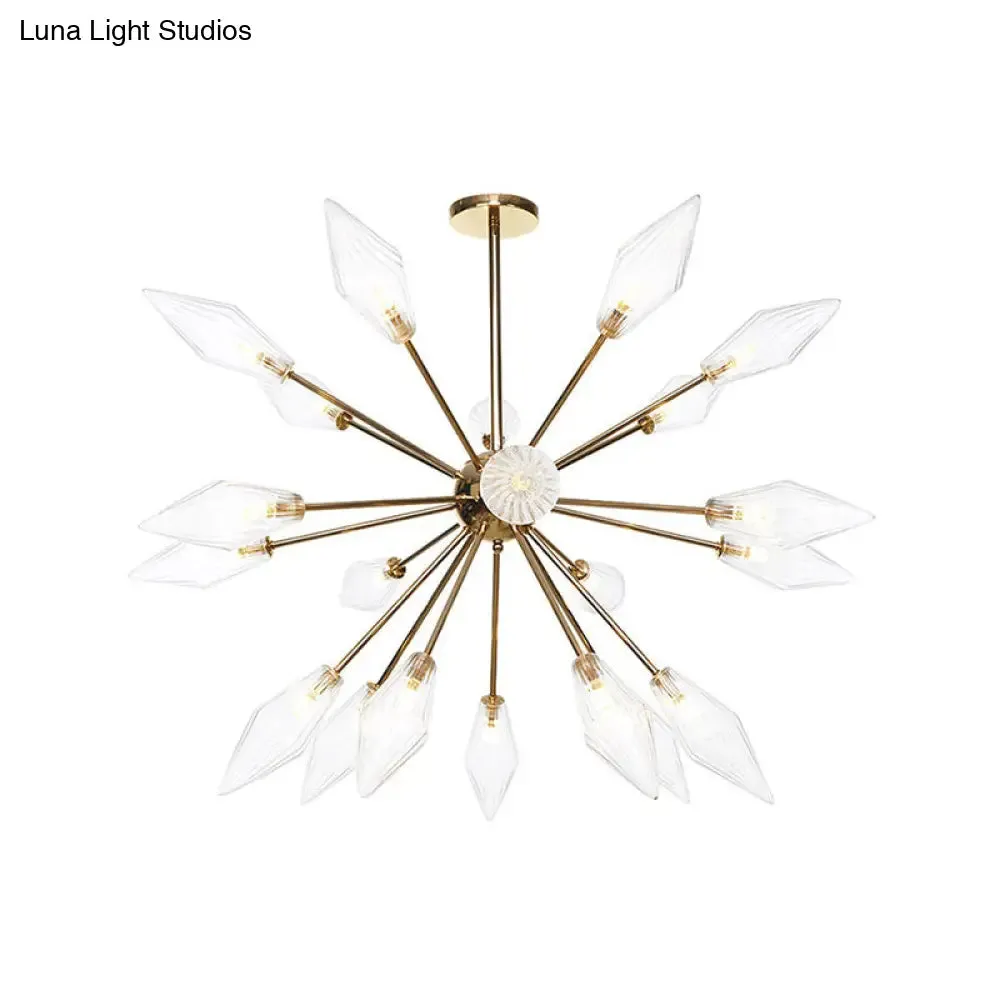 Industrial Stylish Diamond Shape Chandelier Light - 9/12/15-Head Indoor Hanging Fixture with Amber/Clear Glass