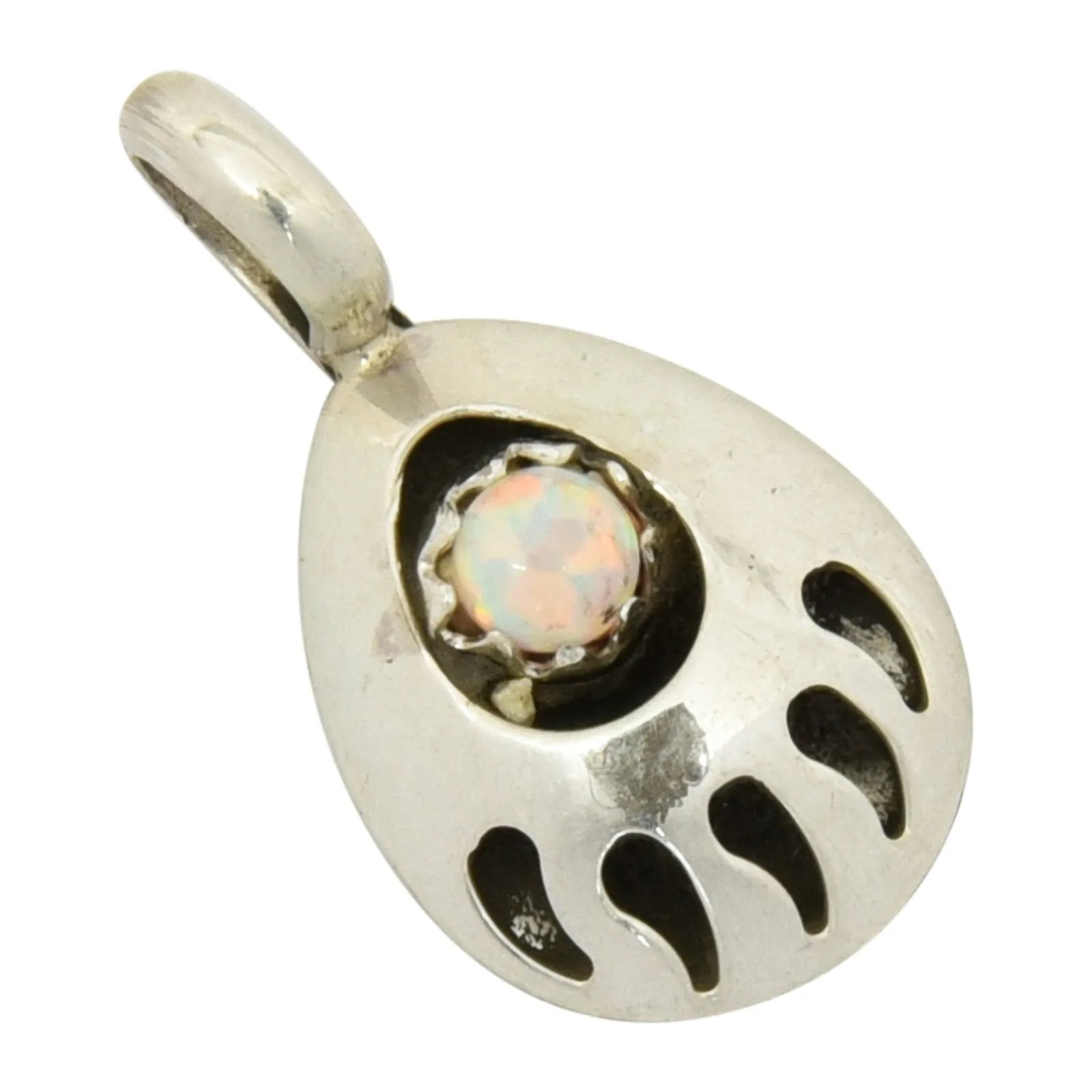 Leta Parker White Lab Opal Mini Bear Paw Pendant Navajo Sterling Silver