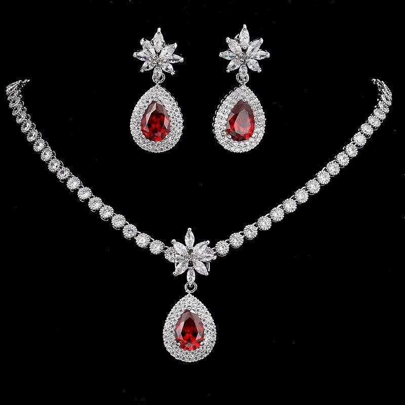 Luxurious AAA  CZ Multicoloured Crystals High Quality Shiny Bride Jewelry Sets with Necklace   Earrings