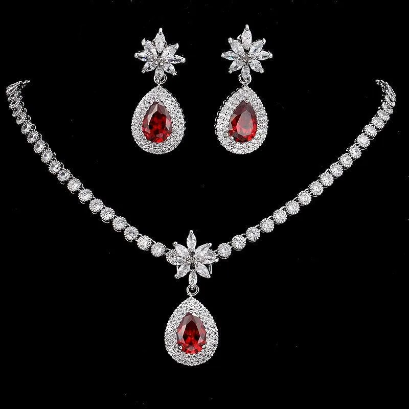 Luxurious AAA  CZ Multicoloured Crystals High Quality Shiny Bride Jewelry Sets with Necklace   Earrings