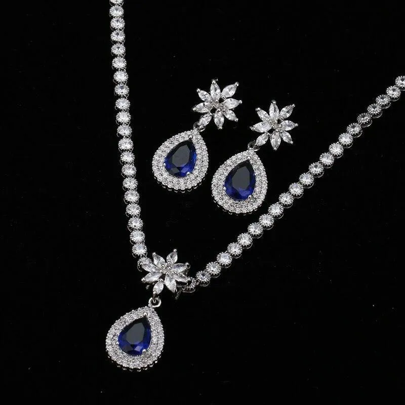 Luxurious AAA  CZ Multicoloured Crystals High Quality Shiny Bride Jewelry Sets with Necklace   Earrings