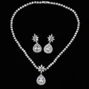 Luxurious AAA  CZ Multicoloured Crystals High Quality Shiny Bride Jewelry Sets with Necklace   Earrings