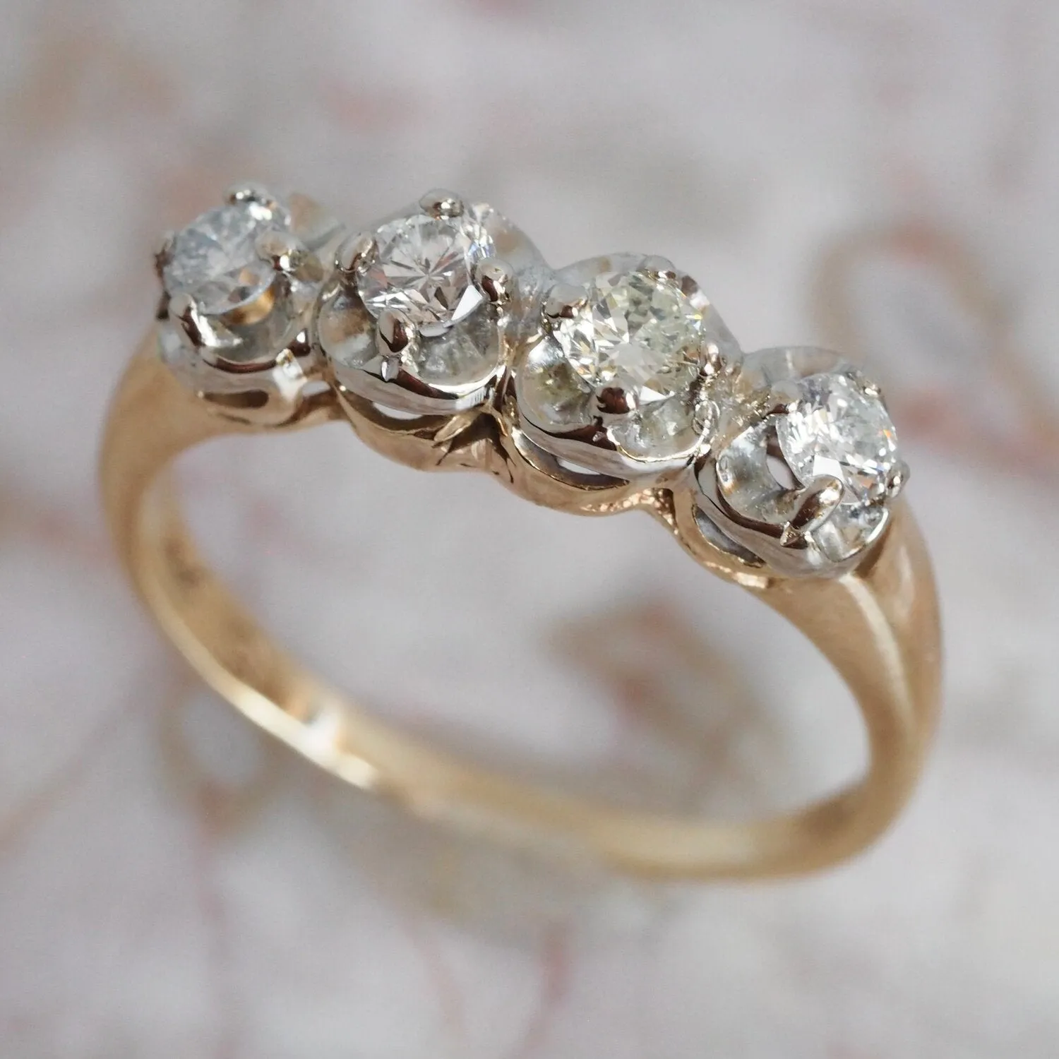 Midcentury Two Tone 14k Gold Round Brilliant Cut Diamond Band
