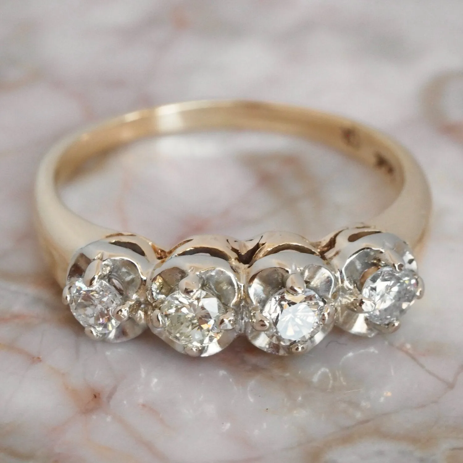 Midcentury Two Tone 14k Gold Round Brilliant Cut Diamond Band