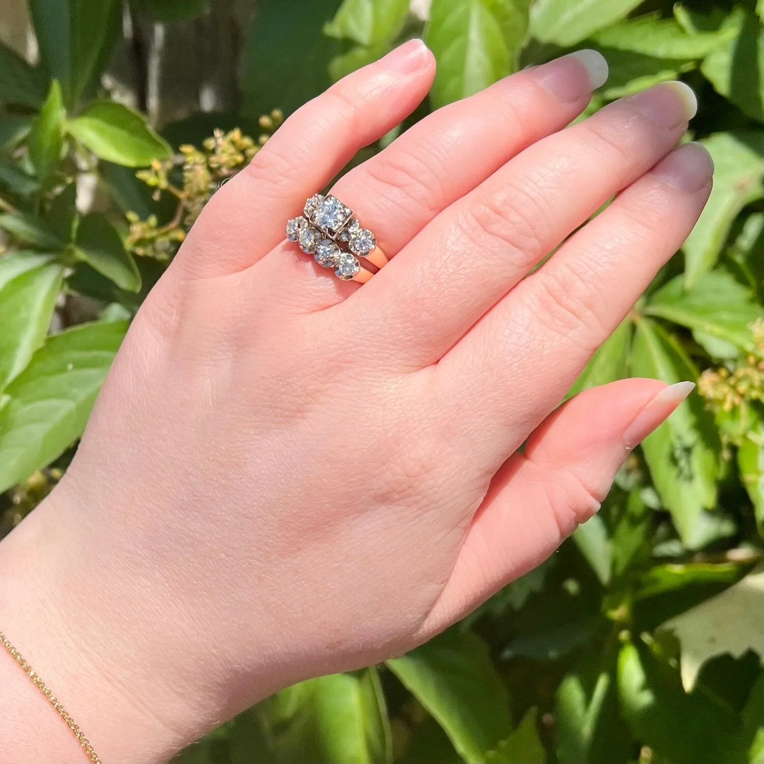 Midcentury Two Tone 14k Gold Round Brilliant Cut Diamond Band